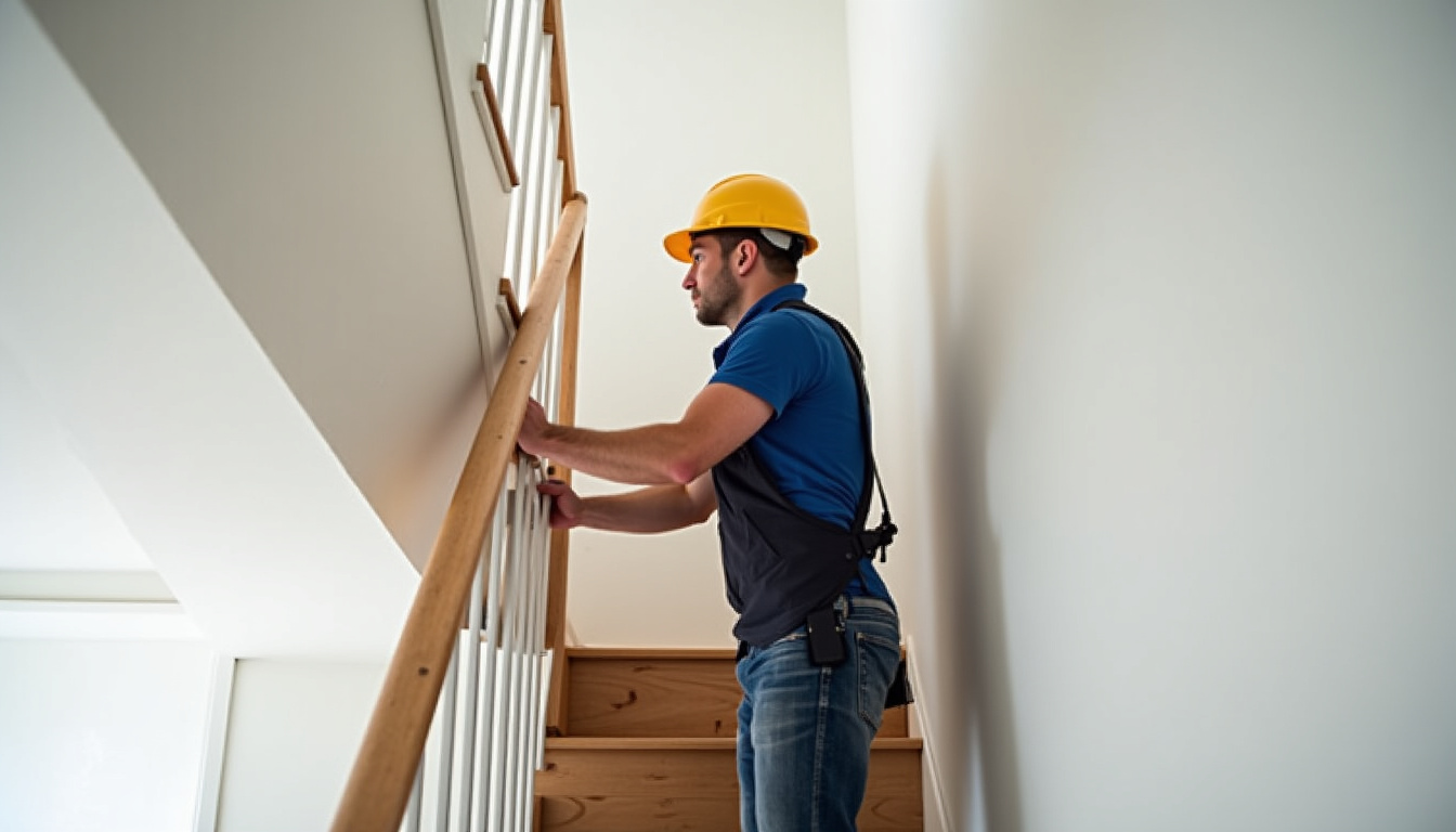 Technicien installant un monte-escalier dans une maison à La Capelle-lès-Boulogne