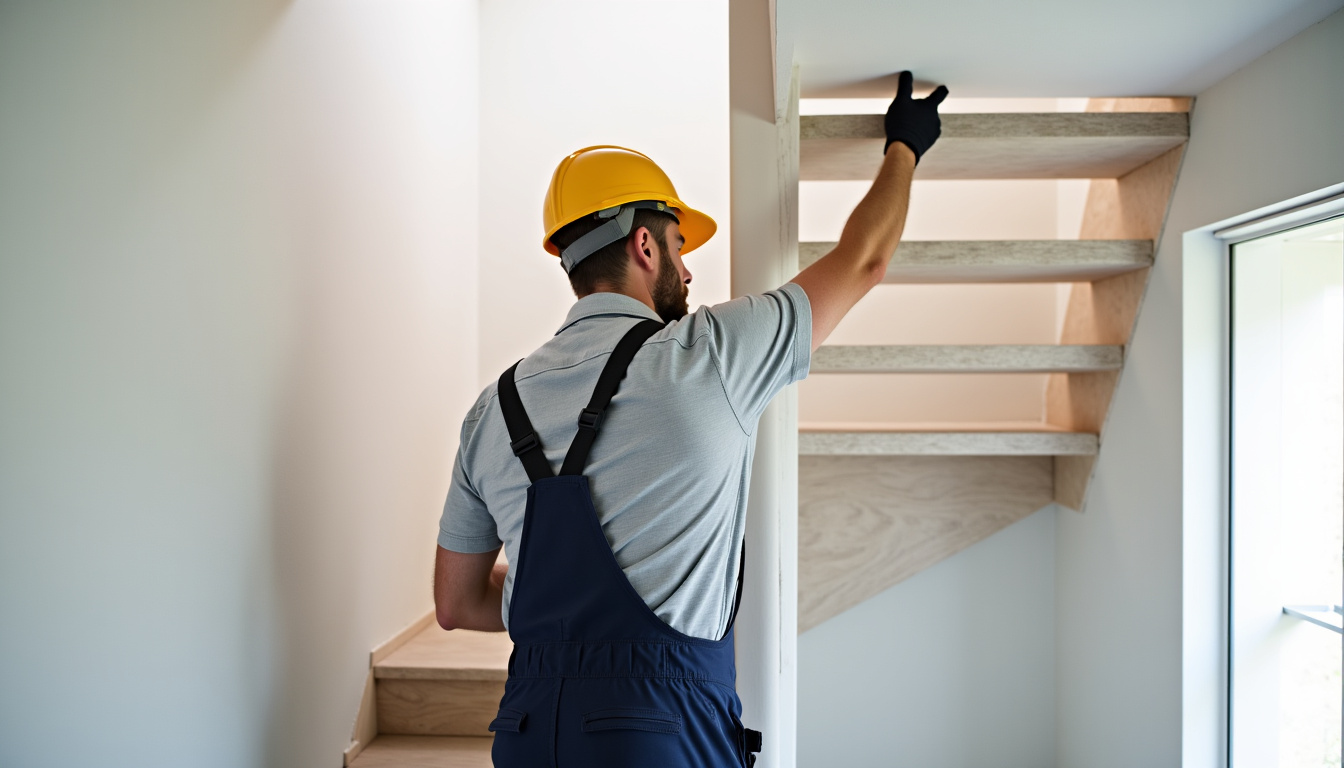 Technicien installant un monte-escalier dans une maison à Sallanches