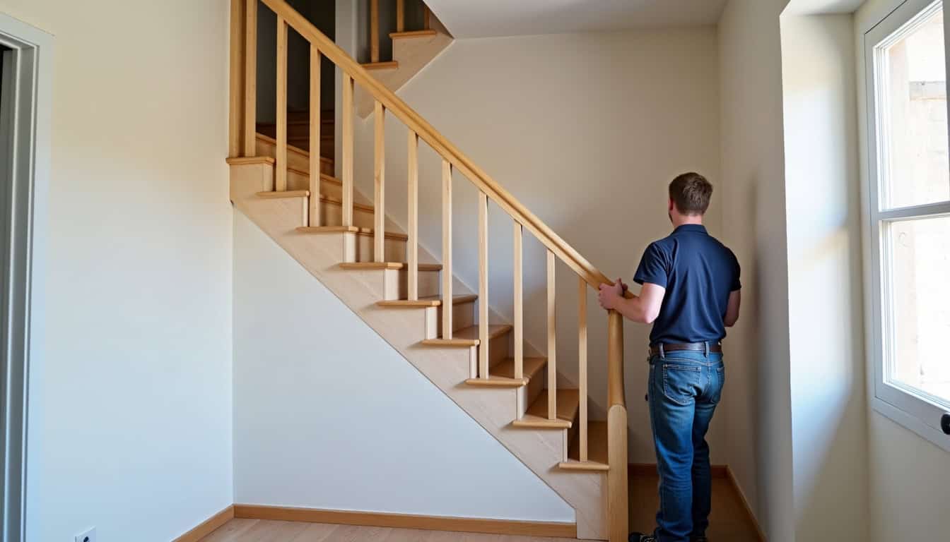 Technicien installant un monte-escalier dans une maison ancienne à Mirepoix