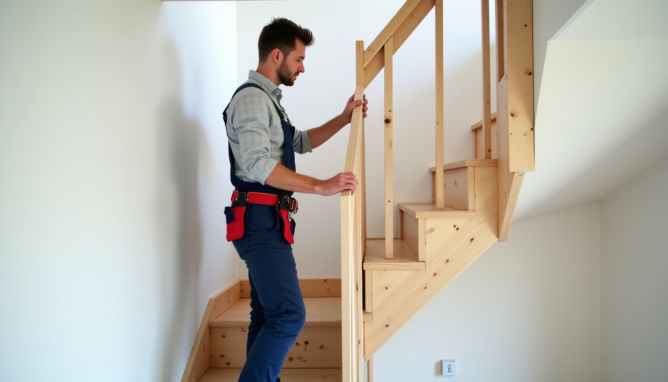 Technicien installant un monte-escalier dans une maison de la région nantaise