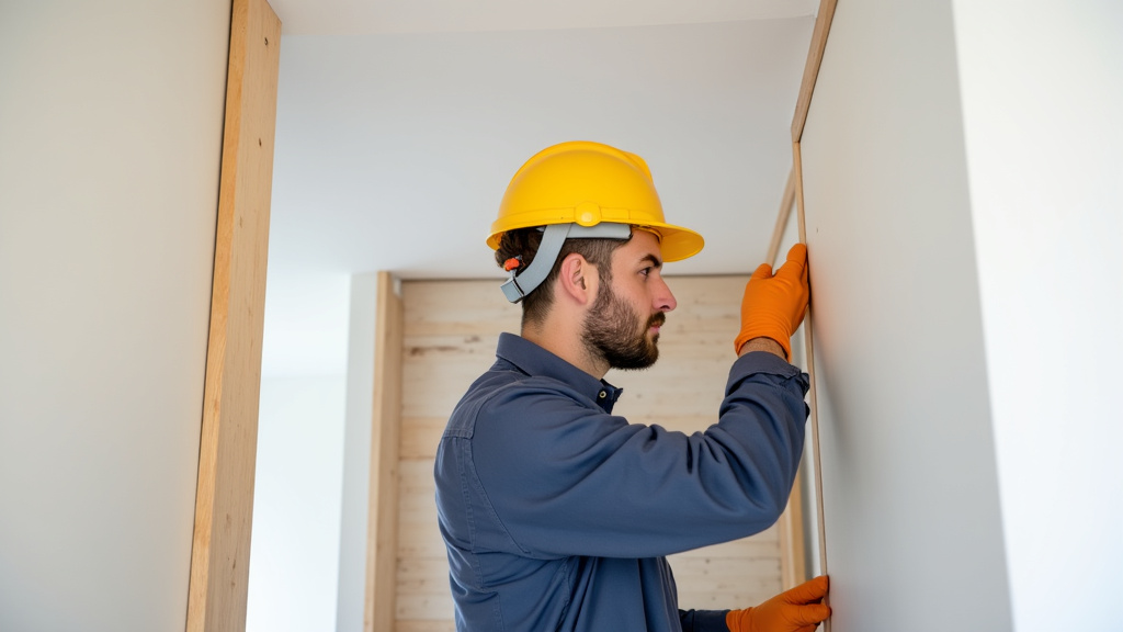 Technicien installant un monte-escalier dans une maison de Thiaucourt-Regniéville