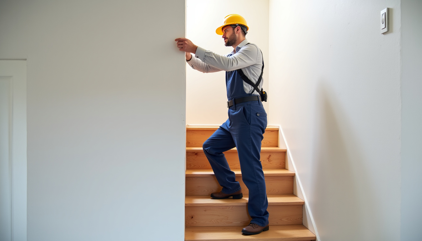 Technicien installant un monte-escalier dans une maison du Gard