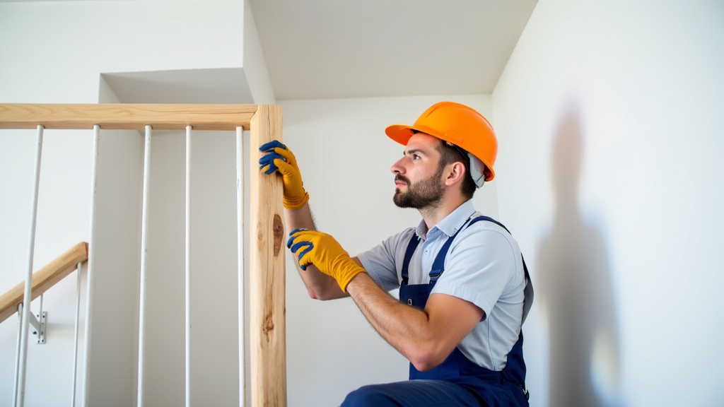 Technicien installant un rail de monte-escalier dans une maison à Lamentin