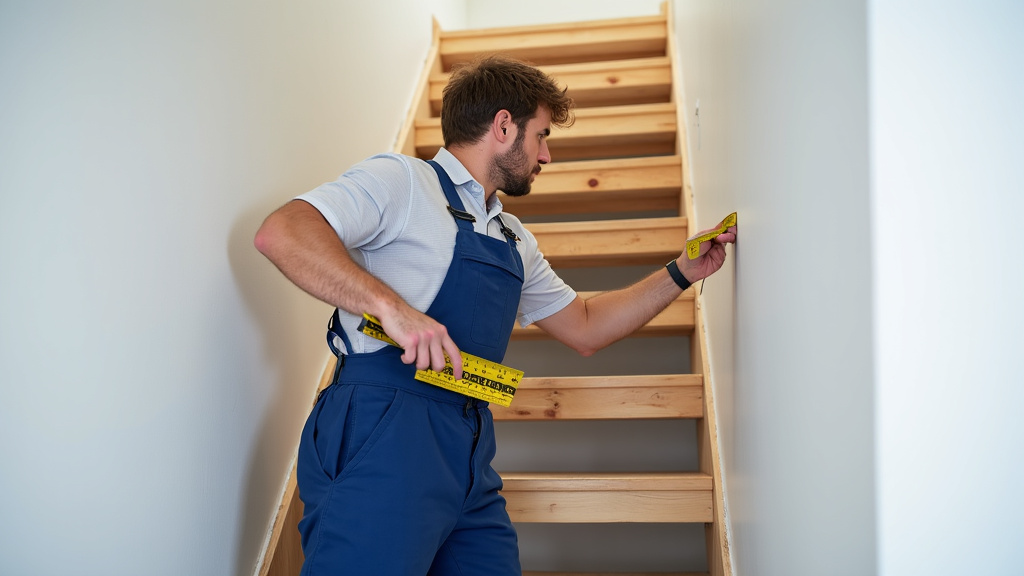 Technicien local en train de mesurer un escalier à Tiffauges pour une installation sur mesure