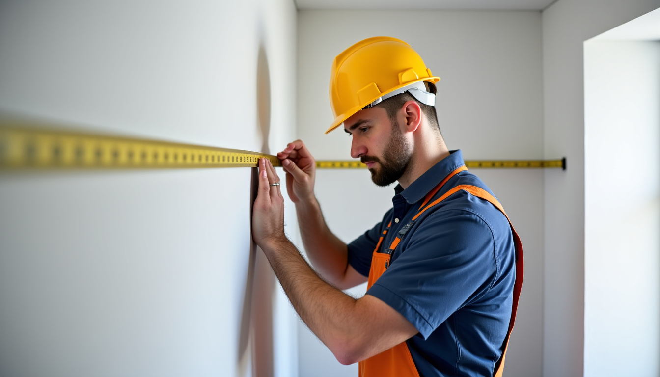 Technicien local en train de mesurer un escalier à Troissereux pour une installation sur mesure