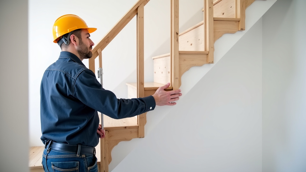Technicien local en train de mesurer un escalier pour une installation sur mesure à Saint-Laurent-sur-Gorre