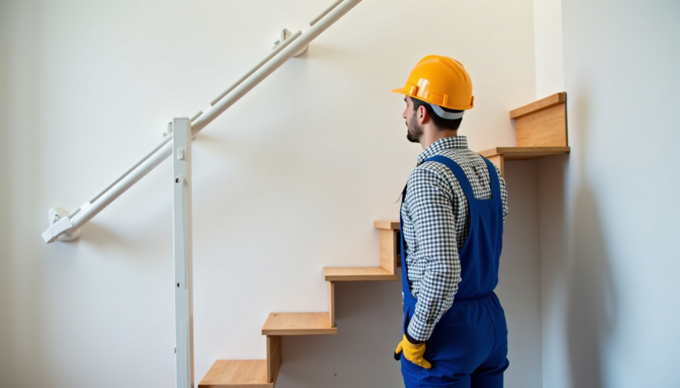 Technicien local installant un monte-escalier à Saint-Vigor-d