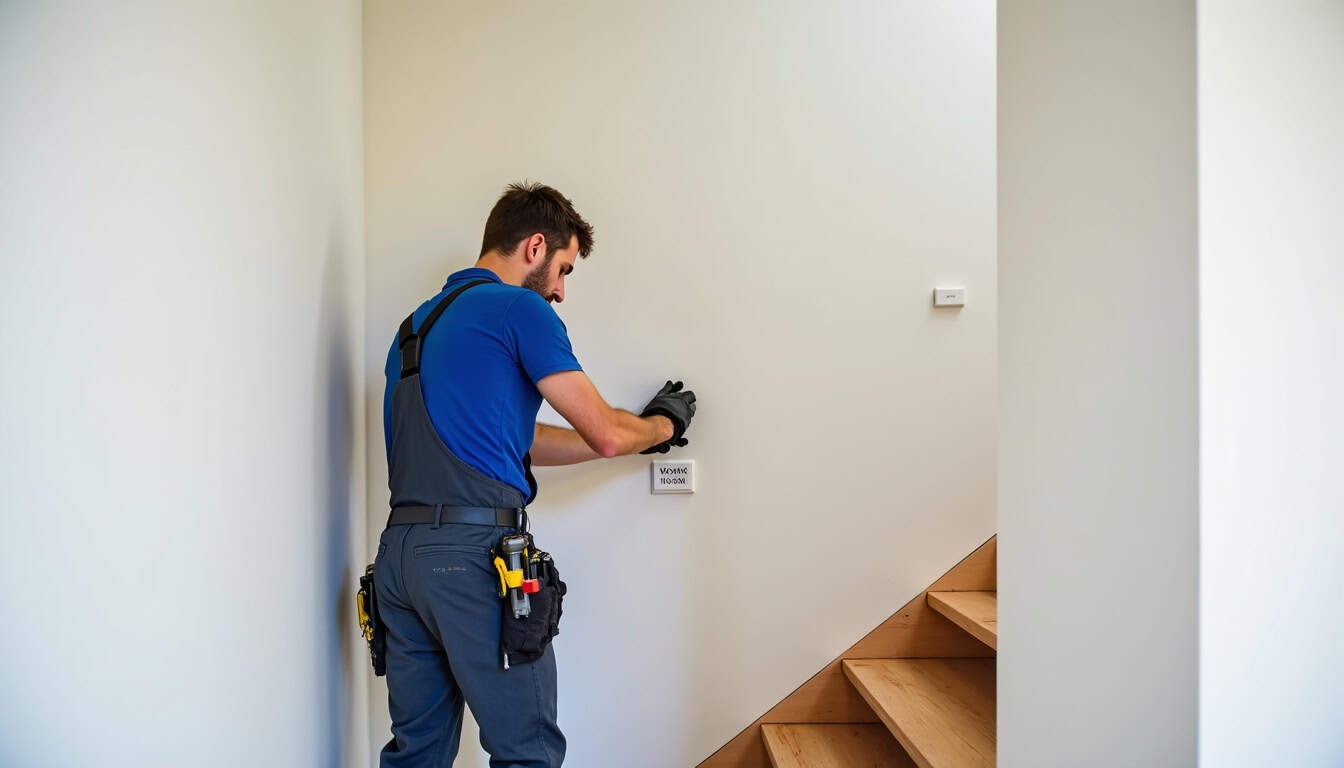Technicien local installant un monte-escalier dans une maison de Saint-Nazaire