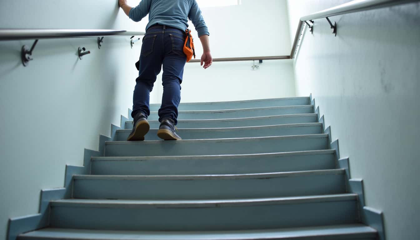 Technicien prenant des mesures sur un escalier lors d