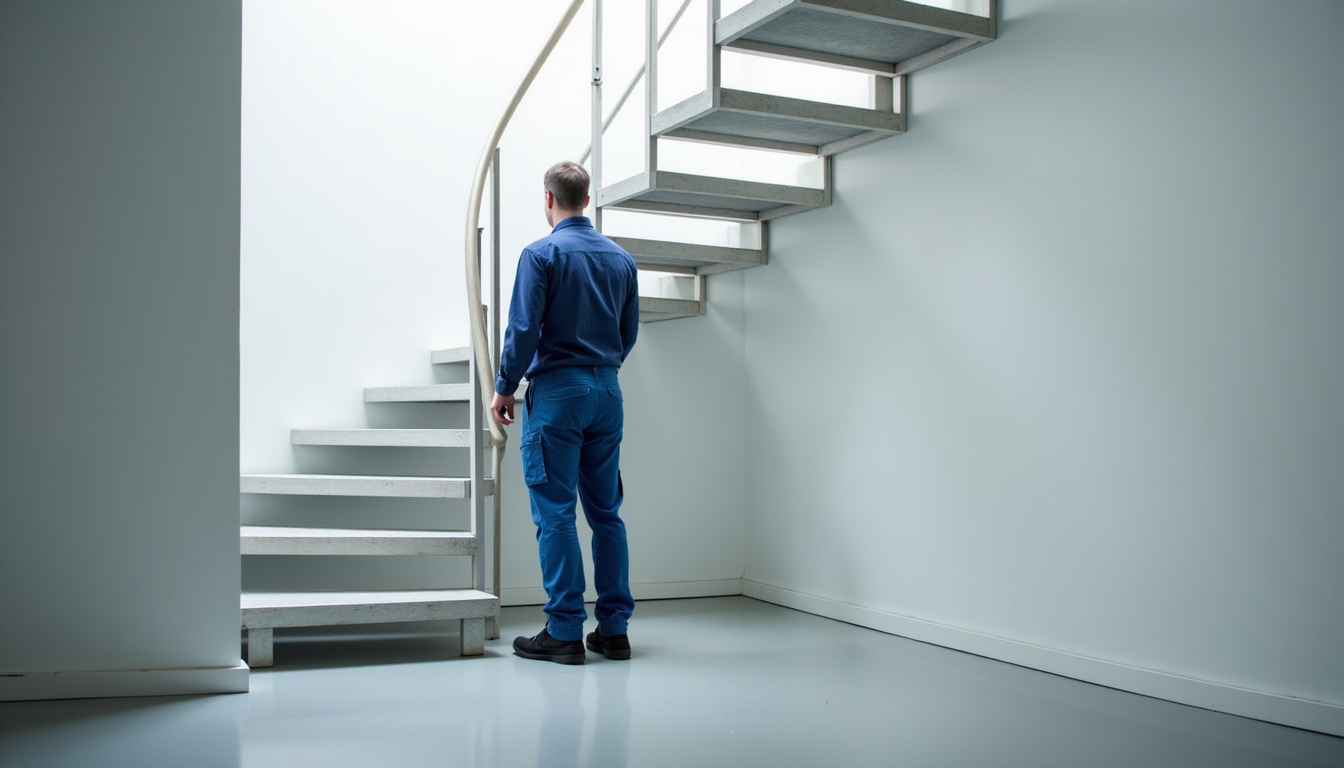 Technicien préparant un monte-escalier tournant pour installation à Saint-Thégonnec Loc-Eguiner