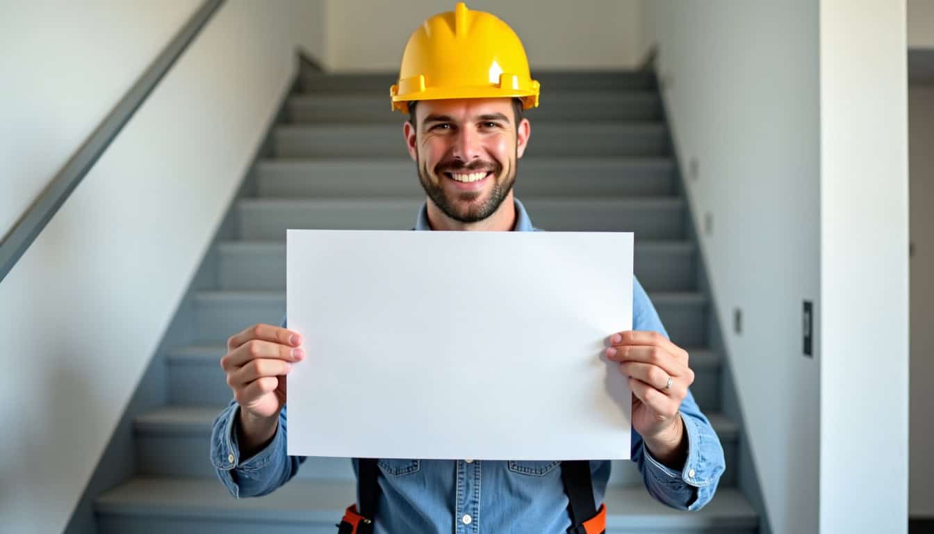 Technicien présentant un devis pour un monte-escalier à Saint-Martin-de-Hinx