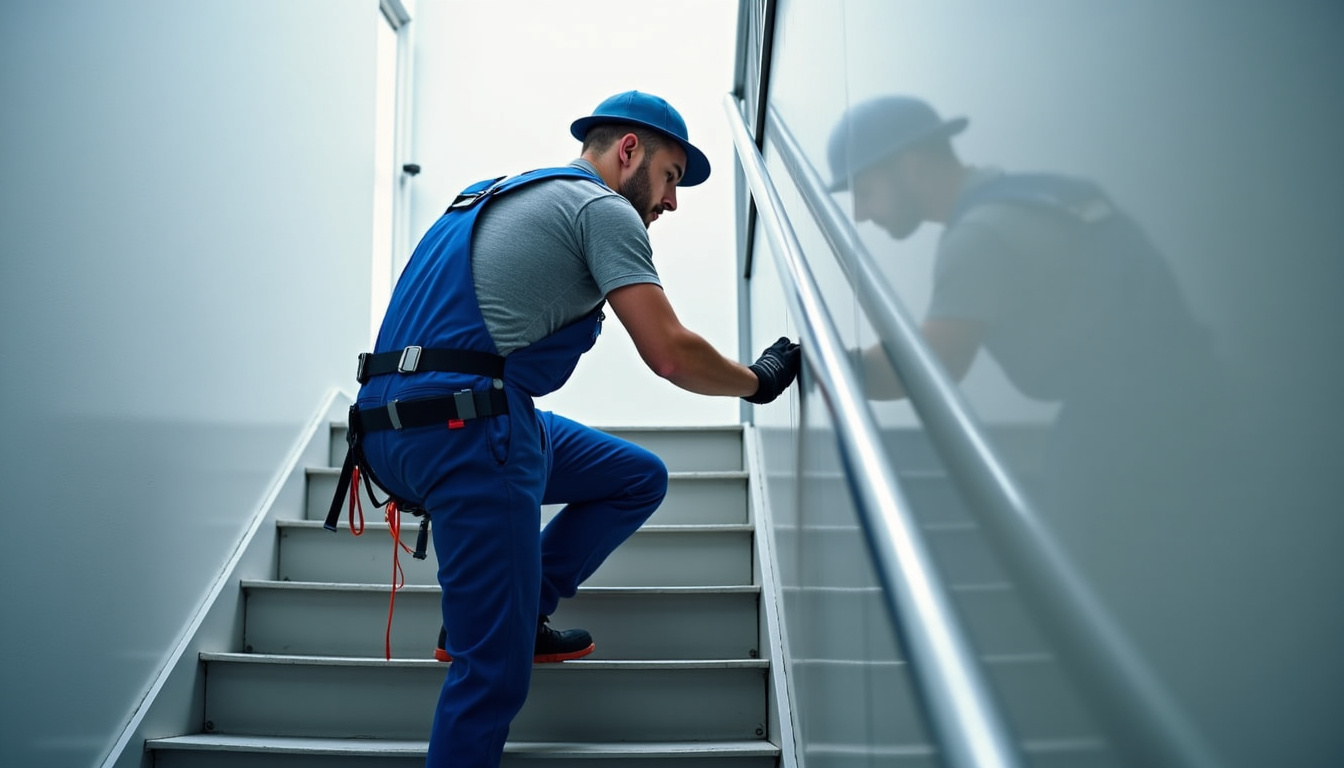 Technicien procédant à l’entretien d’un monte-escalier à Art-sur-Meurthe