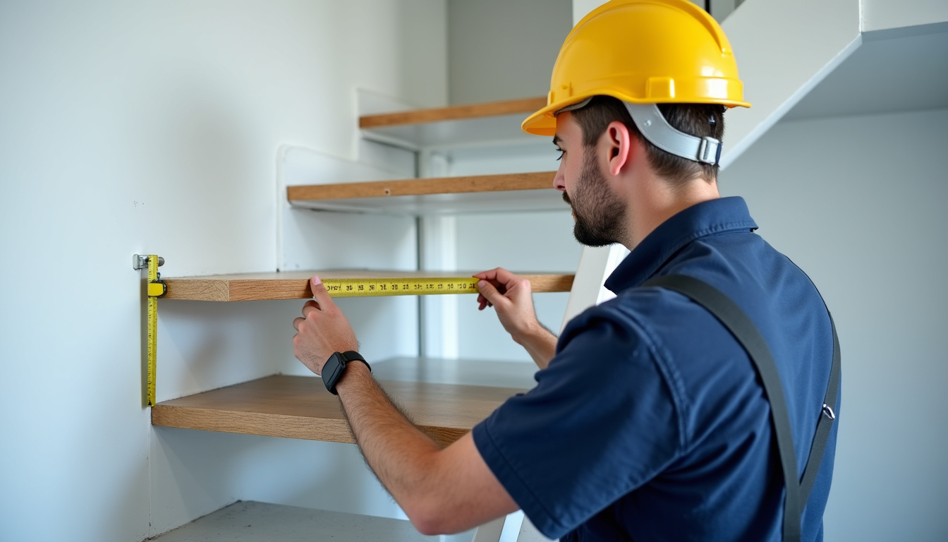 Technicien professionnel en train de mesurer un escalier pour un devis à Plouër-sur-Rance