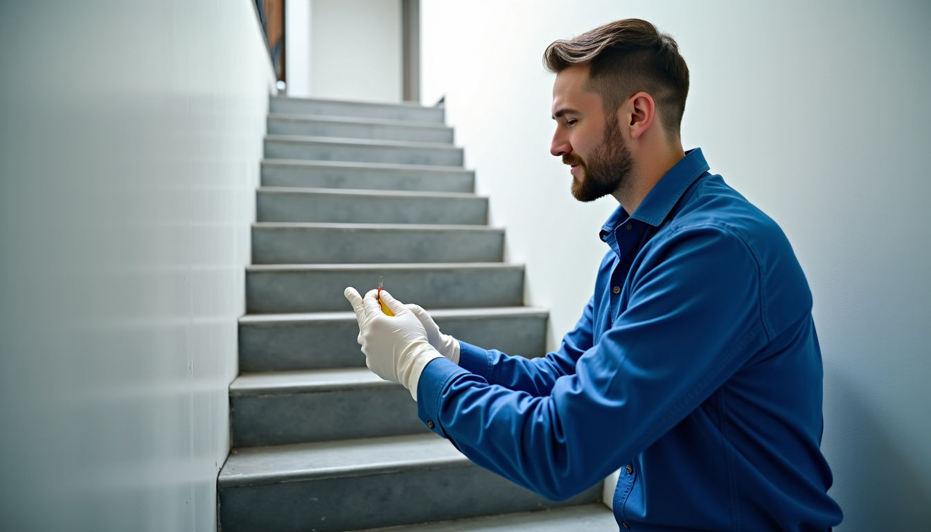 Technicien professionnel en train de vérifier un monte-escalier à Saint-Étienne-de-Montluc