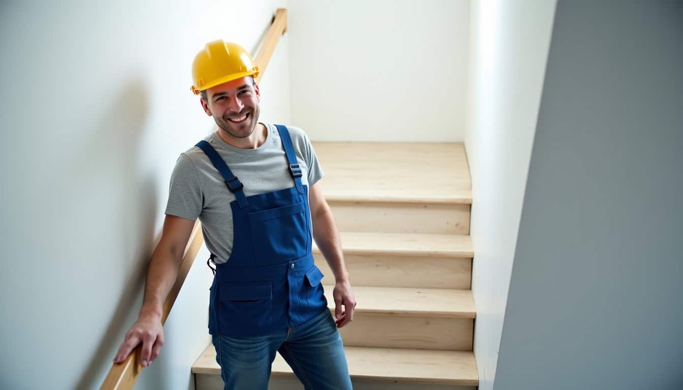 Technicien professionnel en train d’installer un monte-escalier à Viviers-lès-Montagnes