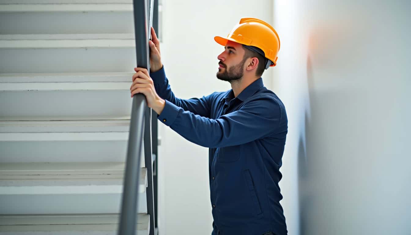 Technicien professionnel inspectant un monte-escalier à Aigrefeuille-sur-Maine