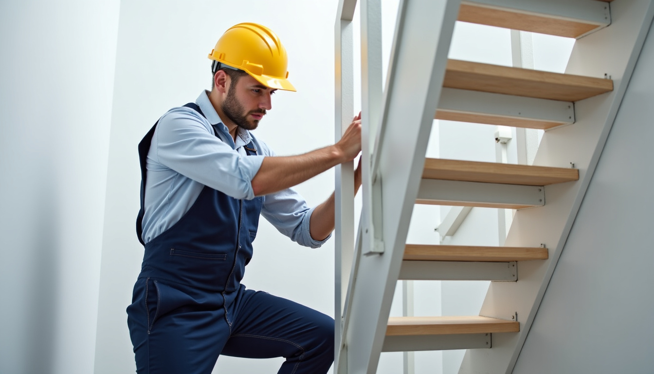 Technicien professionnel installant un monte-escalier à Névian