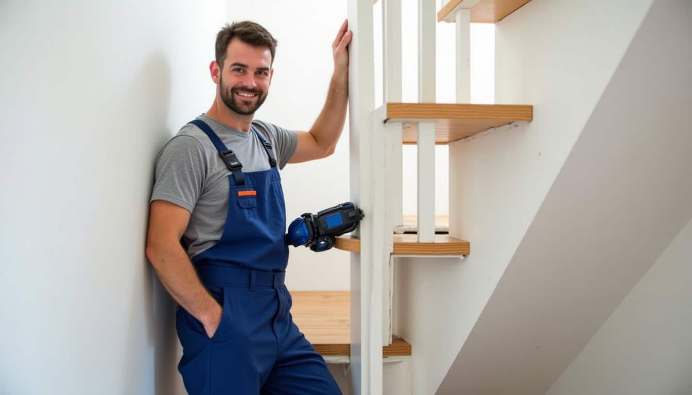 Technicien professionnel installant un monte-escalier dans une maison à Saint-Yrieix-sur-Charente
