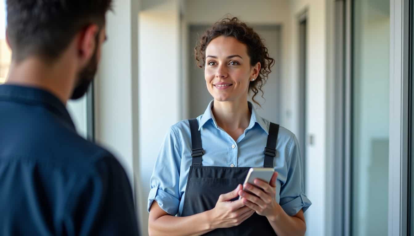 Technicien qualifié discutant avec un client à son domicile à Tourrettes, en présence d
