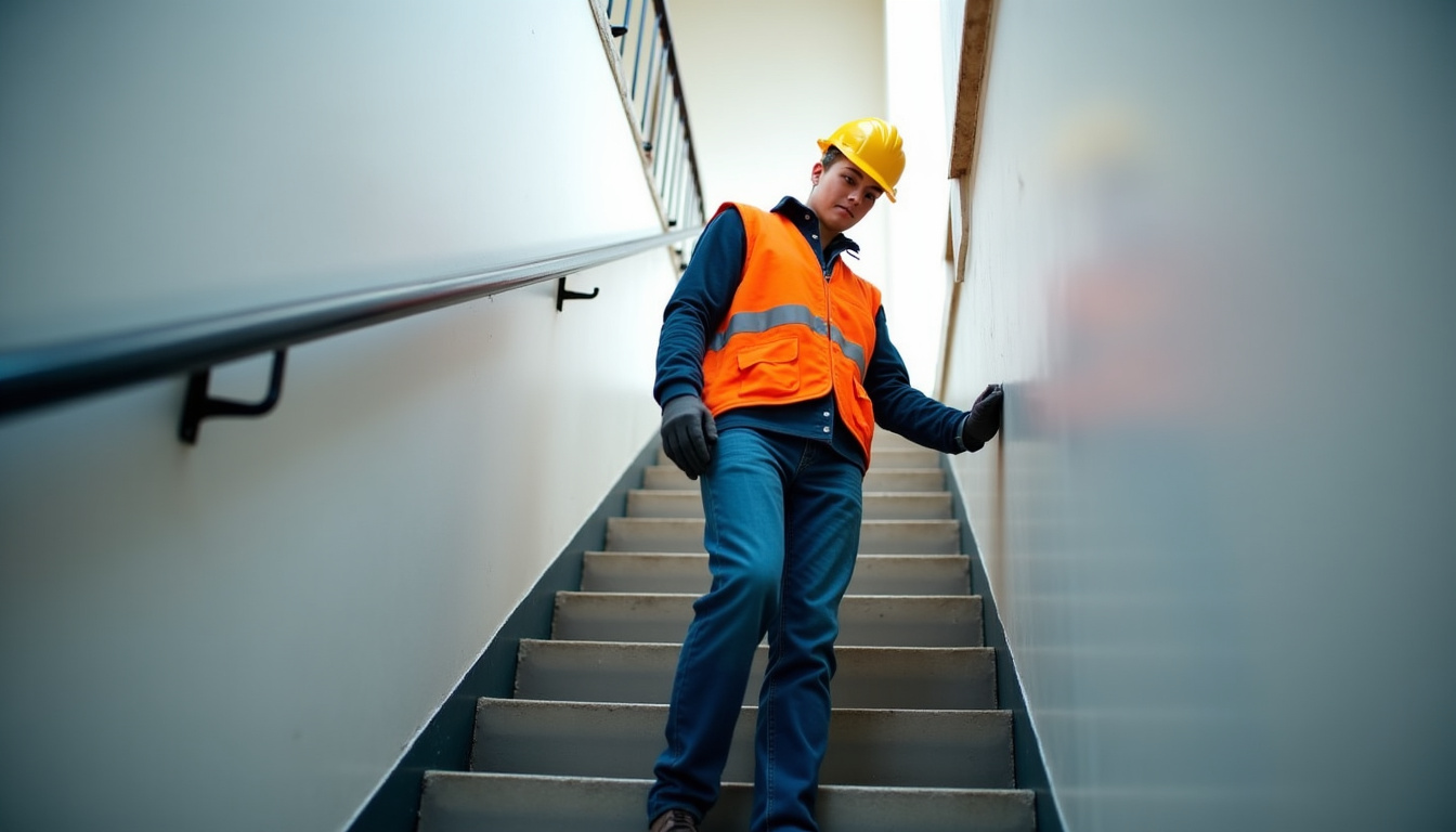 Technicien qualifié en train de mesurer un escalier à La Forest-Landerneau