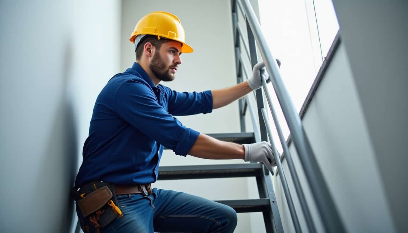 Technicien réalisant la maintenance d’un monte-escalier à Ramonville-Saint-Agne