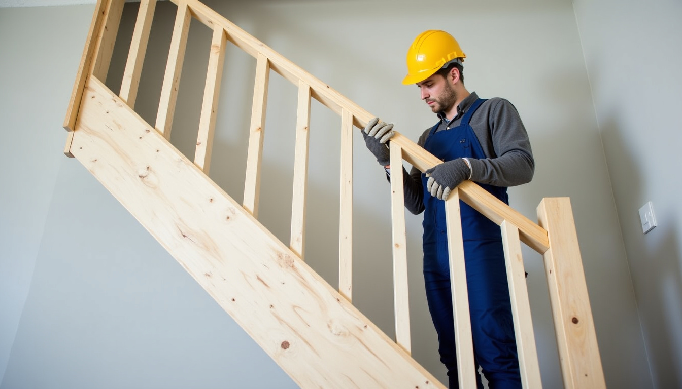 Technicien réalisant un devis pour un monte-escalier chez un particulier à Puget-Ville