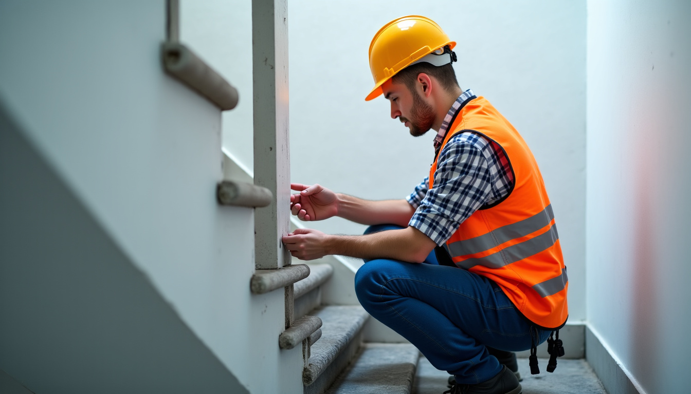 Technicien réalisant un entretien de monte-escalier à Polminhac