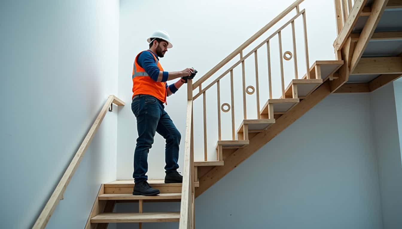 Technicien réalisant une étude sur site pour un monte-escalier à Petit-Caux