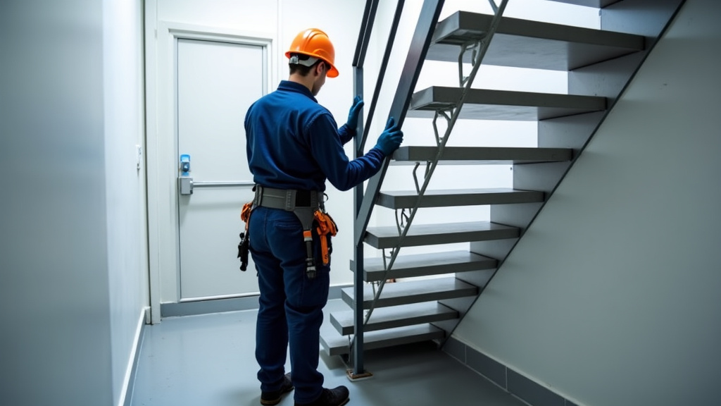 Technicien réalisant une maintenance sur un monte-escalier à Jasseron