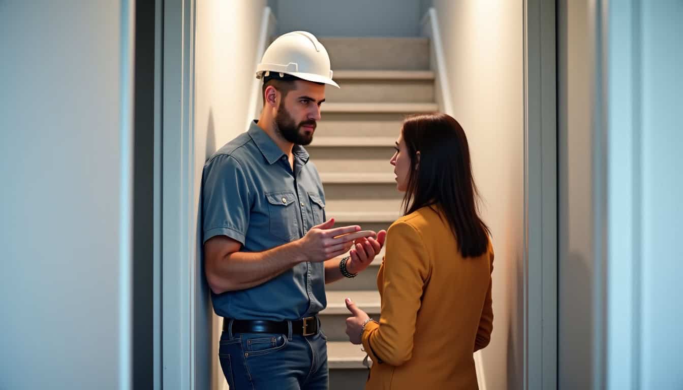 Technicien spécialisé en monte-escalier discutant avec un client à Vourles