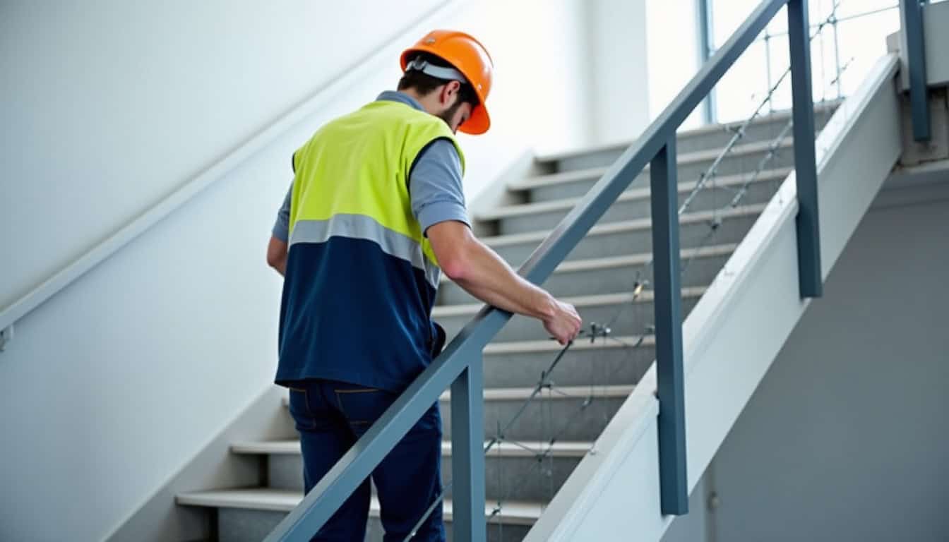 Technicien testant le fonctionnement d’un monte-escalier après installation à Alairac