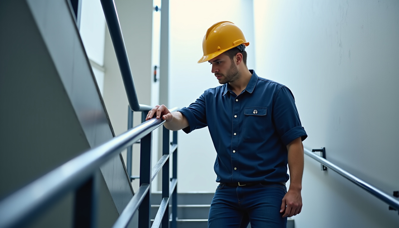 Technicien vérifiant le bon fonctionnement d’un monte-escalier à Usson-du-Poitou