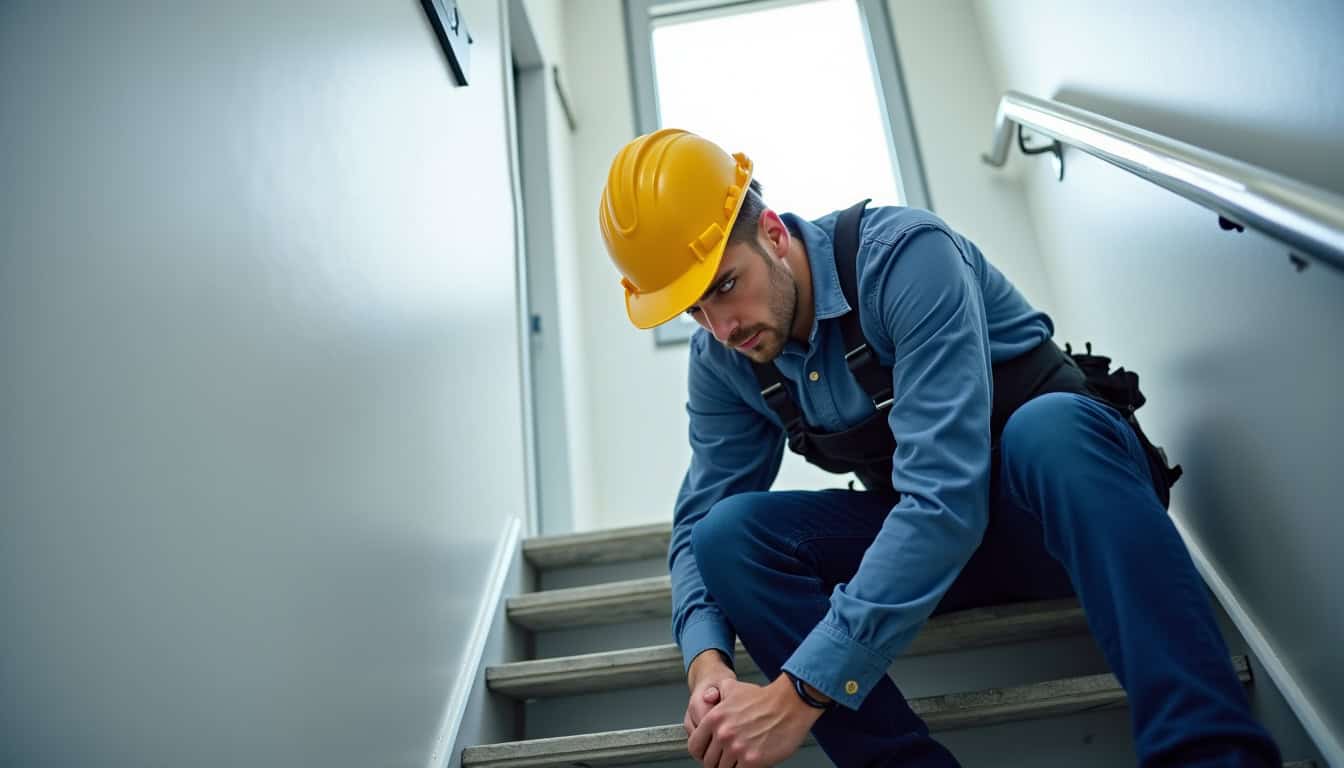 Technicien vérifiant le bon fonctionnement d’un monte escalier lors d’une visite de maintenance à Langueux