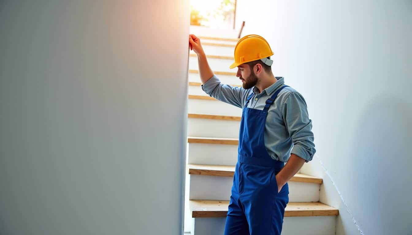 Technicien vérifiant un monte-escalier à Vaivre-et-Montoille