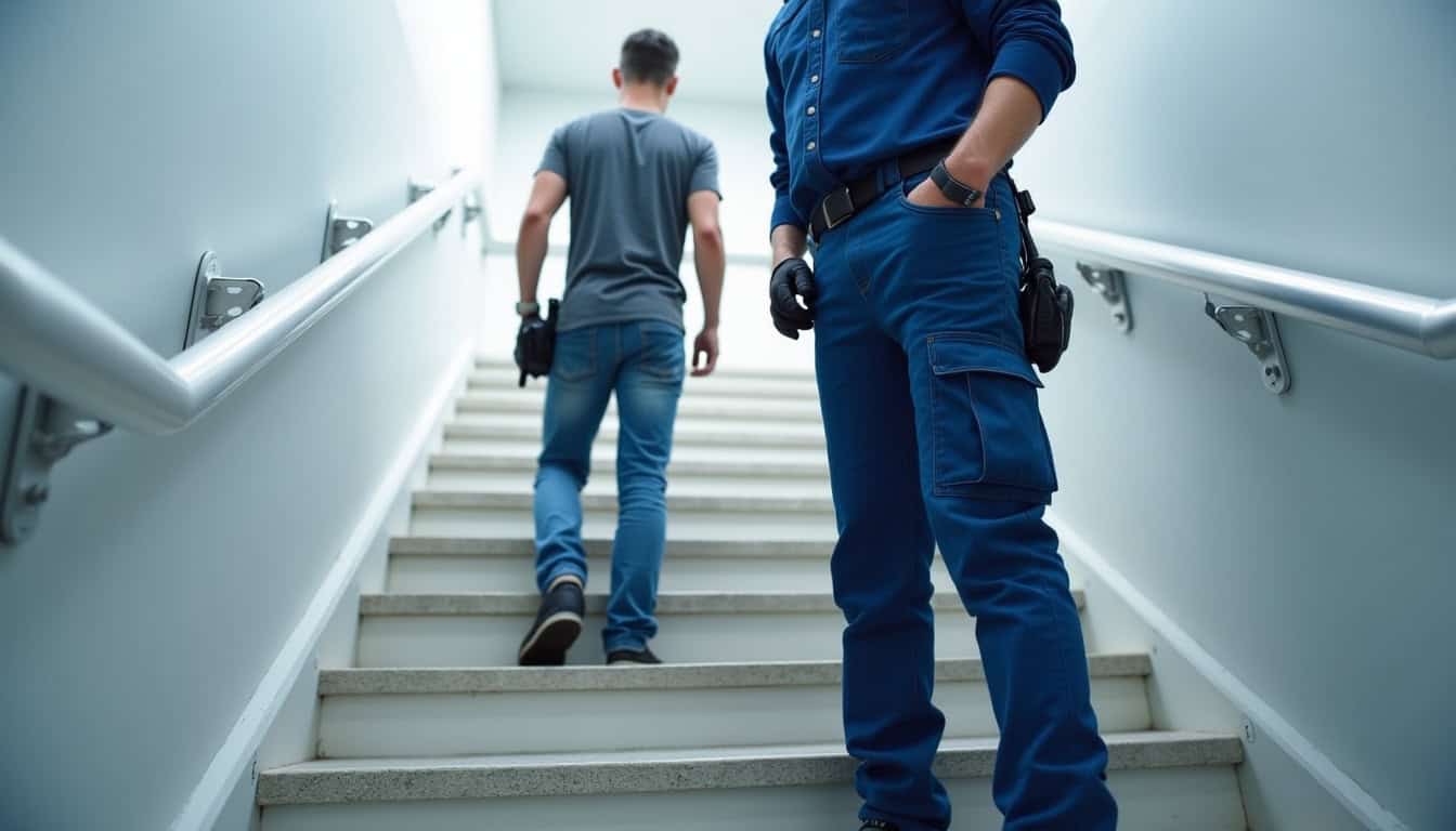 Un technicien certifié en train de vérifier un monte-escalier installé à Saint-Carné