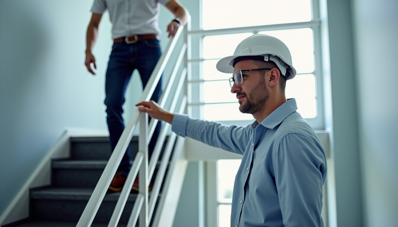 Un technicien certifié RGE en train de mesurer un escalier à Ottrott pour une étude personnalisée