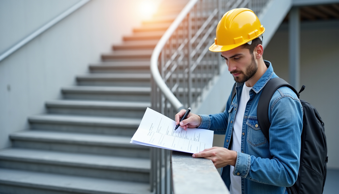 Un technicien effectuant une étude de faisabilité pour un monte-escalier à Mours-Saint-Eusèbe