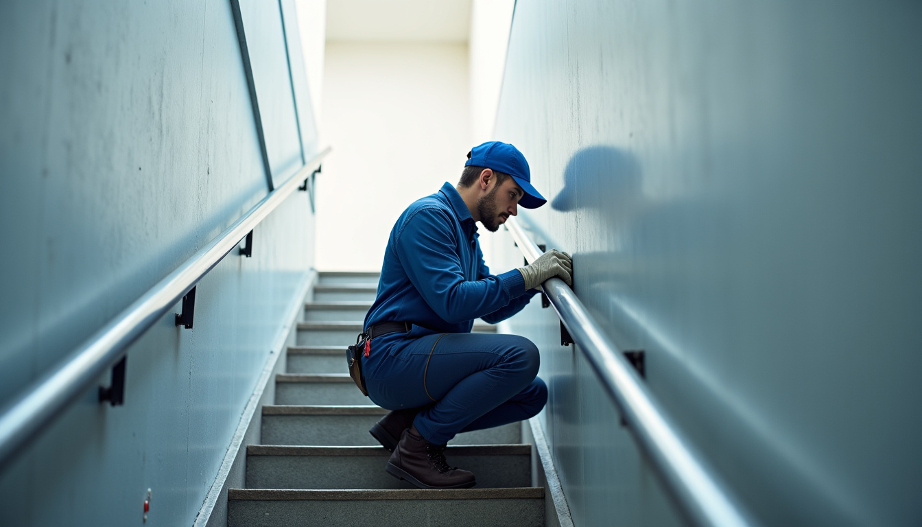 Un technicien effectue une opération de maintenance sur un monte-escalier à Vias