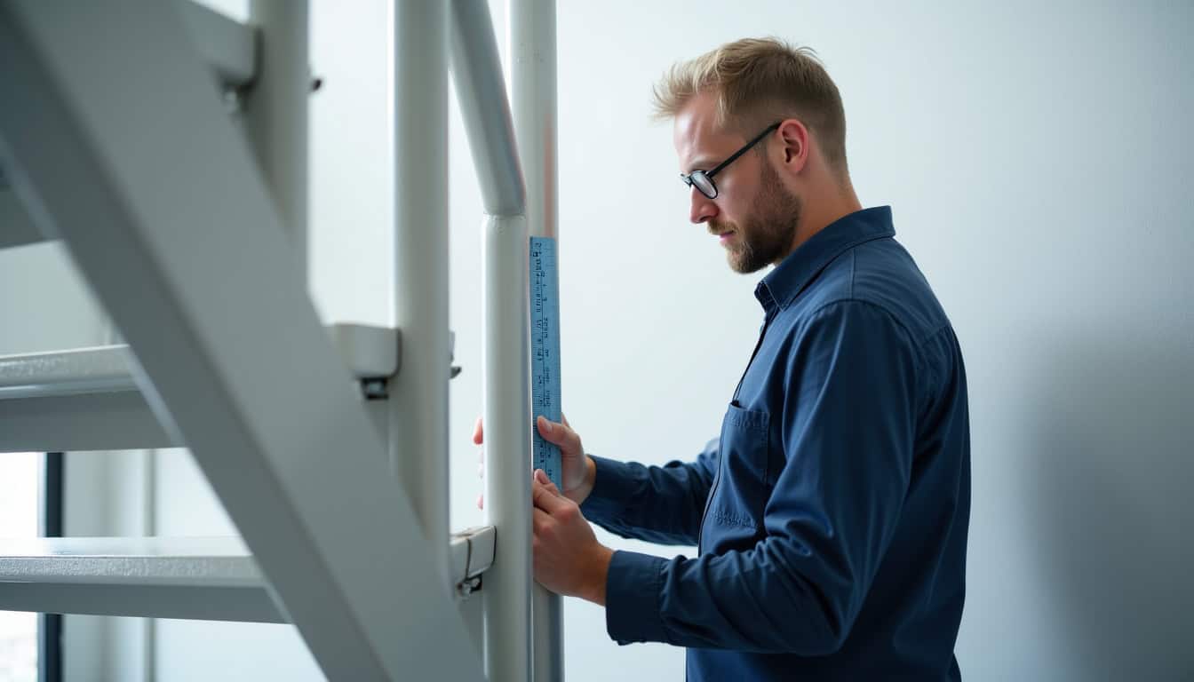 Un technicien en train de mesurer un escalier à Ambres pour un devis personnalisé