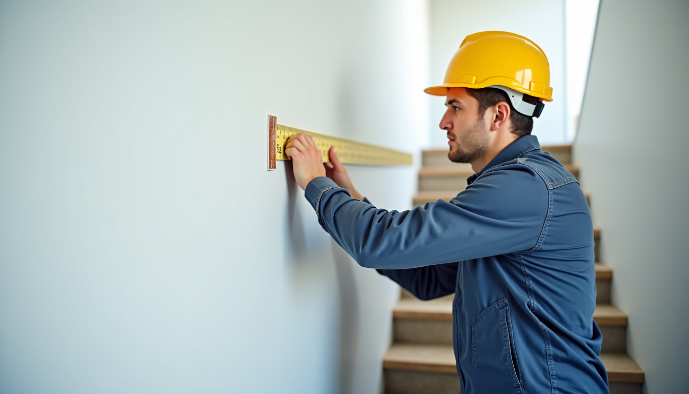 Un technicien en train de mesurer un escalier pour installation d