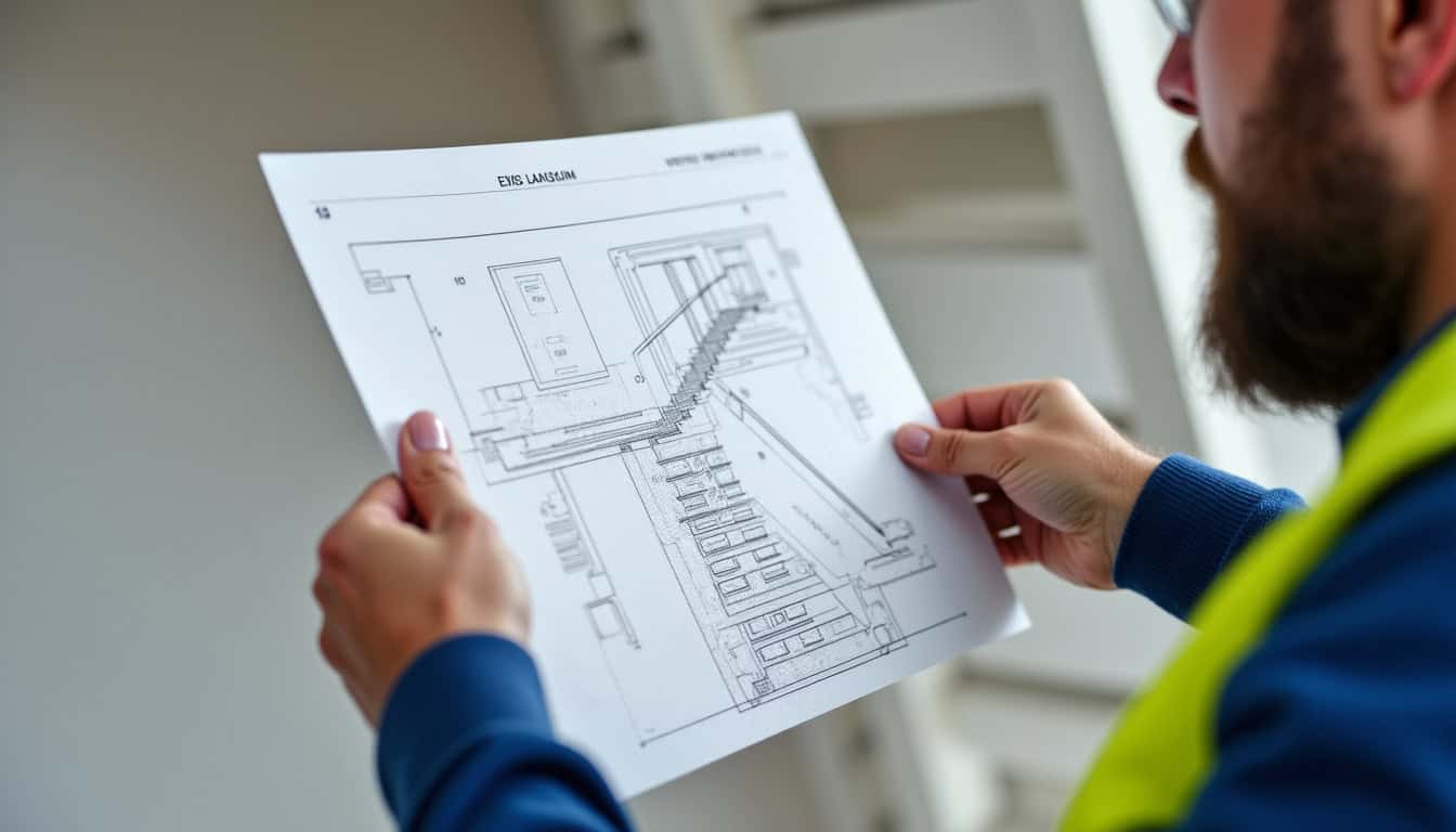 Un technicien présente un devis détaillé pour un monte-escalier à un client à Senonches