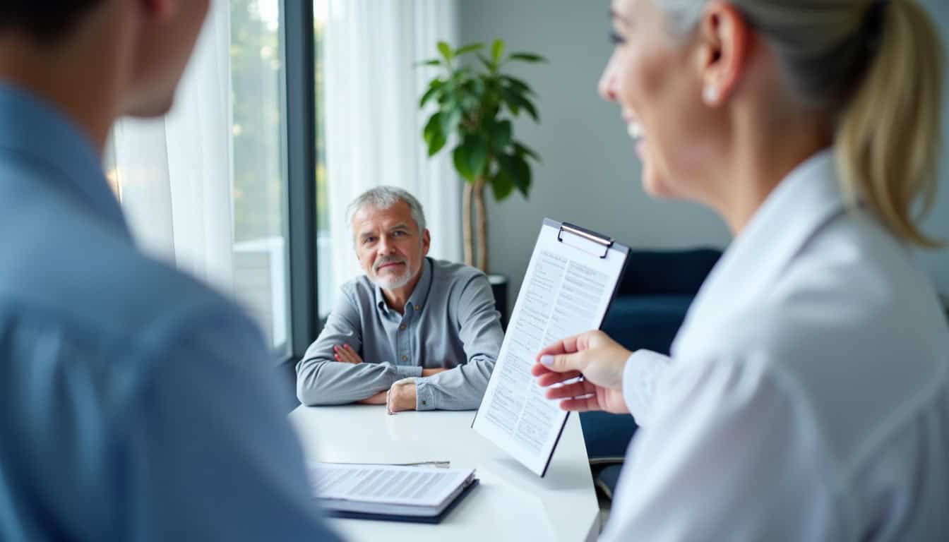 Un technicien remet un devis détaillé à un couple âgé à Willgottheim