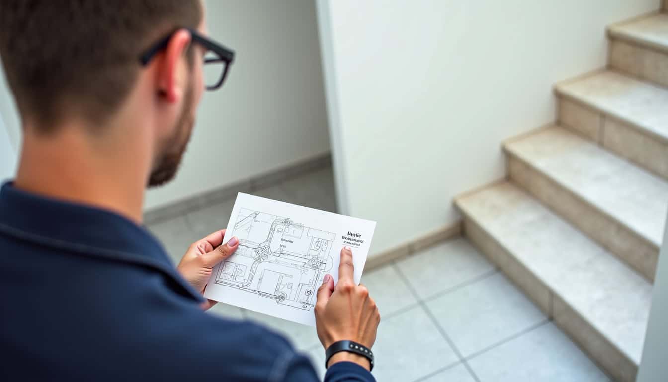 Un technicien remet un devis pour un monte-escalier lors d’une visite à domicile à Vallon-Pont-d
