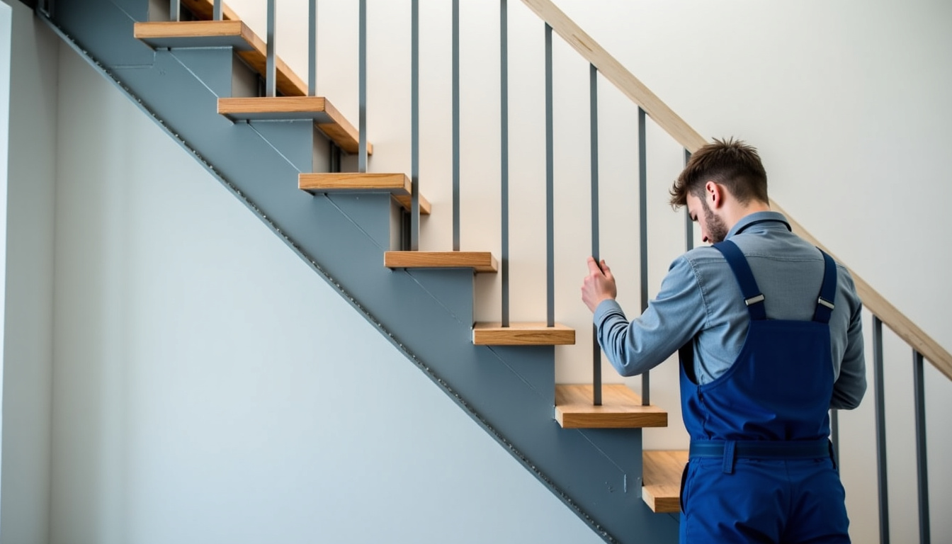Un technicien spécialisé ajustant un monte-escalier à Romainville