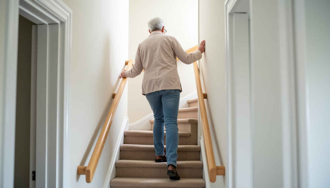 Une personne âgée utilisant son monte-escalier en toute sécurité dans une maison de Réalville