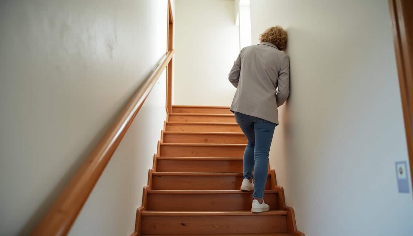 Une personne âgée utilisant un monte-escalier dans une maison corse traditionnelle