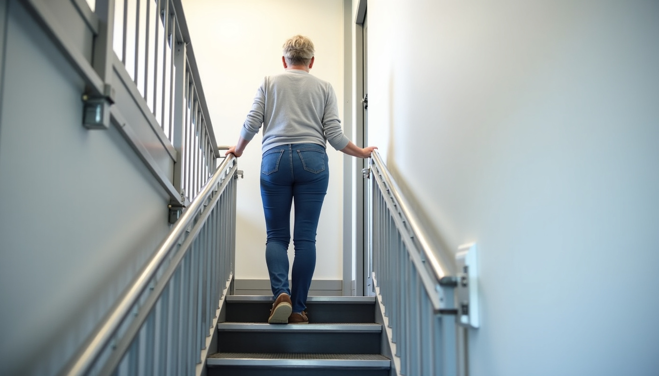 Utilisation d’un monte-escalier tournant par une personne âgée à Creys-Mépieu