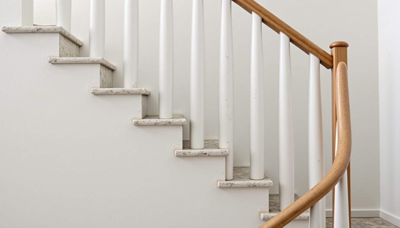Vue d’ensemble d’un monte-escalier droit installé discrètement dans un escalier de maison à Wailly