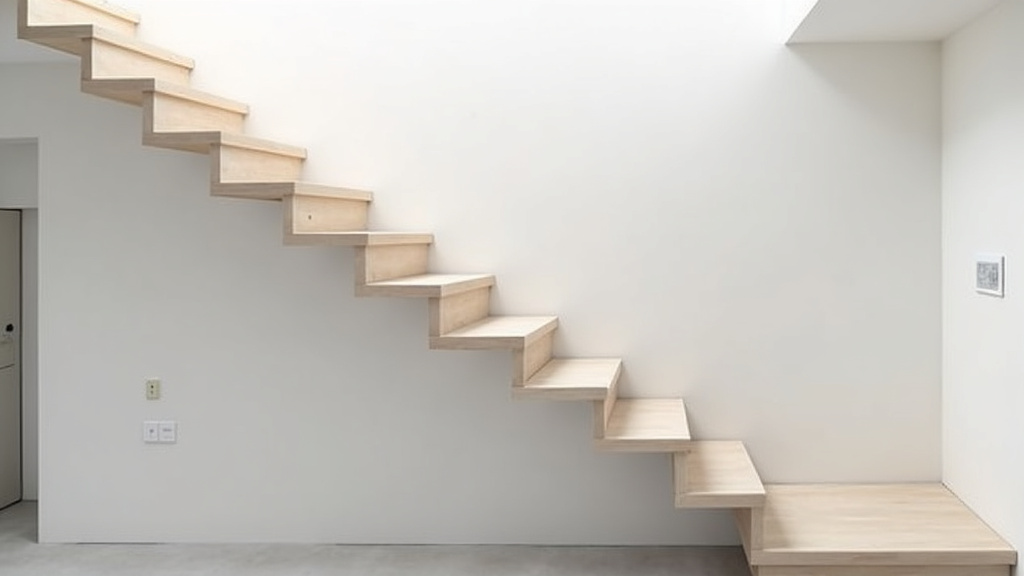 Vue d’un escalier avant l’installation d’un monte-escalier à Rougé