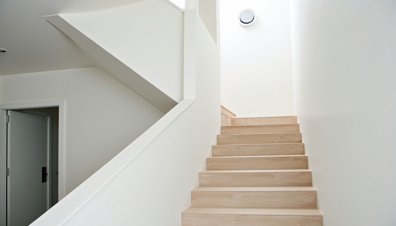 Vue d’un monte-escalier en fonctionnement dans une maison à Feugarolles